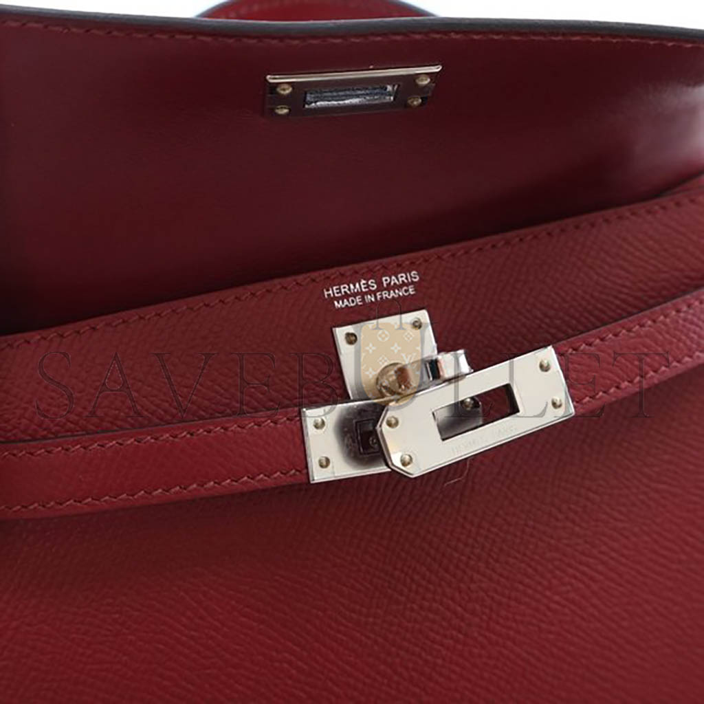 H**mes mini kelly ii epsom burgundy silver buckle (19*12*5.5cm)